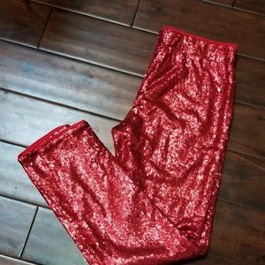 Red sequined pants